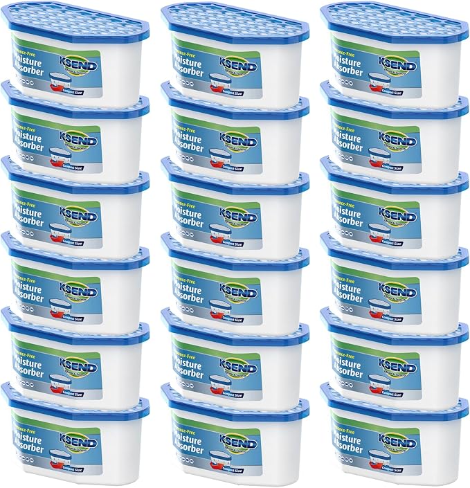 Ksend Moisture Absorbers, 18 Pack, Compact Dehumidifier for Closet, Efficient Humidity Absorber Boxes, Moisture Absorber for Closet, Odor Eliminator with Fragrance Free, Blue, 6.4oz, 300ml