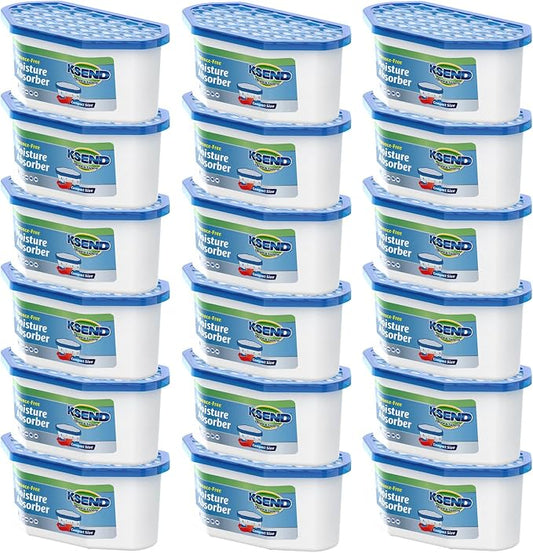 Ksend Moisture Absorbers, 18 Pack, Compact Dehumidifier for Closet, Efficient Humidity Absorber Boxes, Moisture Absorber for Closet, Odor Eliminator with Fragrance Free, Blue, 6.4oz, 300ml