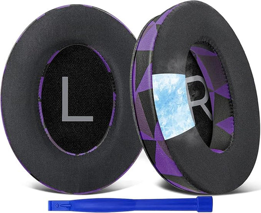 SOULWIT Cooling Gel Earpads Replacement for Bose QuietComfort 45 (QC45)/QuietComfort SE (QC SE)/Quiet Comfort Wireless Over-Ear Headphones, Ear Pads Cushions with Ice Silk Fabric - Purple Black