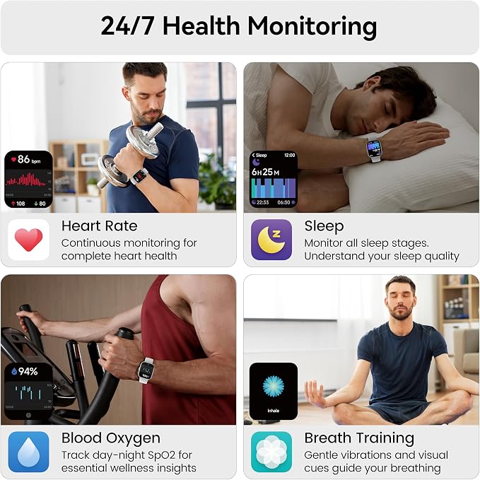 Smart Watch with Alexa Built-in, 1.83" HD Touchscreen Fitness Tracker with Bluetooth Calling, Fitness Watch with Heart Rate/Sleep Monitor/120+ Sports, IP68 Waterproof Smartwatch for Android iOS, Gray