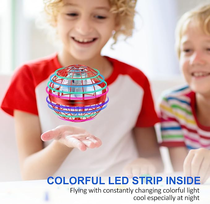 LEMATRIX Flying Orb Ball Toy, Hover Ball Boomerang Fly Fidget Spinner, Cool Toys Gifts for 6 7 8 9 10 11 12+ Years Old boy Girls Teens, Hand Mini Drone Cosmic Globe, Indoor Outdoor Toys(Red)