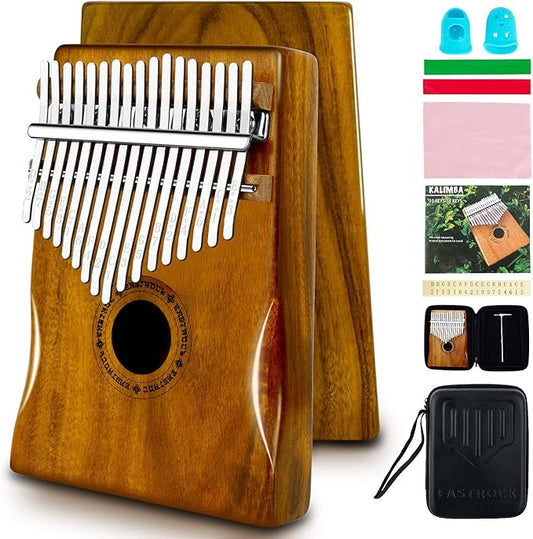 EASTROCK Kalimba Thumb Piano 17 Keys Portable Mbira Finger Piano with Study Instruction and Tune Hammer Acacia/Koa Wood Kalimba Gift for Kids Adults Beginners Professional (Acacia Hand Rest)