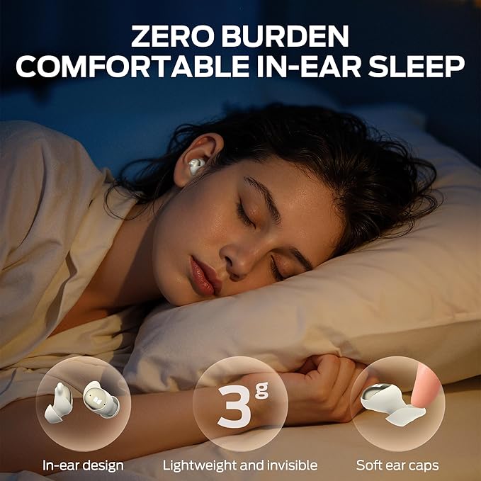 Monster Sleep Ear200, Wireless in-Ear Headphones, Bluetooth 6.0 Sleep Headphones, with ANC Active Noise Cancellation Designed for Side Sleepers, 30 Hours of bass Stereo Sound.