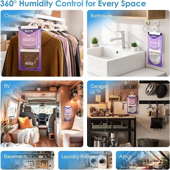 Moisture Absorbers 20 Pack Lavender Fragrance, Hanging Closet Dehumidifier Bags, Humidity Absorber, Compact Eliminates Odors Humidity Packs for Car, Bathroom, Bedroom, Basement, 9.8OZ