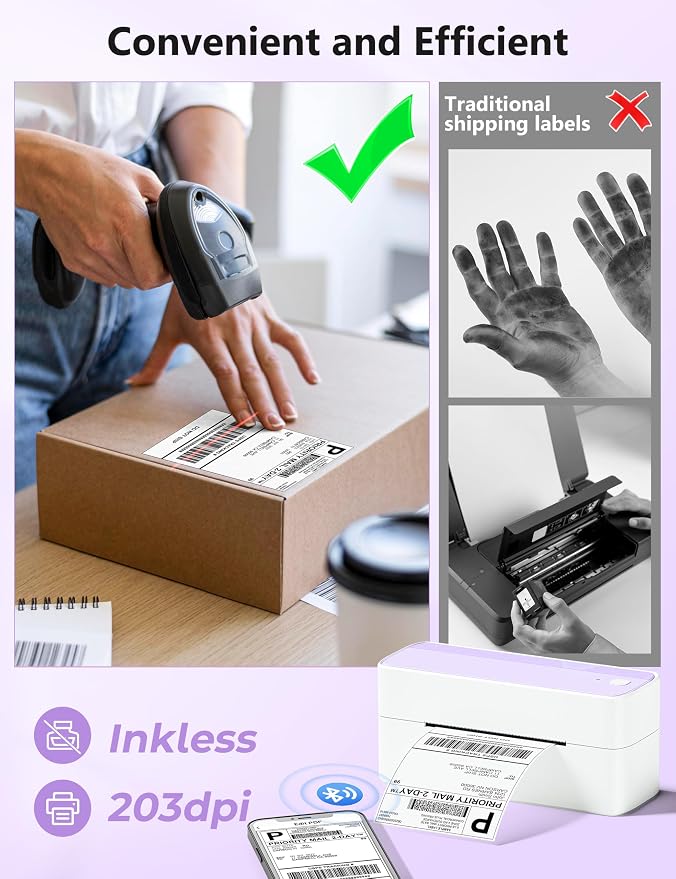 Phomemo Bluetooth Thermal Label Printer, 241BT 4X6 Wireless Shipping Label Printer for Small Business with 2.25"x1.25" White Thermal Labels 1000 Sheets/Roll