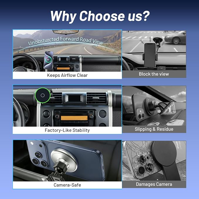 Car Phone Holder Mount for Toyota FJ Cruiser (2007-2013 2014), Magnetic Phone Holder, Magsafe Car Mount Charger, Dashboard Phone Holder, 15W Wireless Fast Charging for iPhone, Samsung & Google