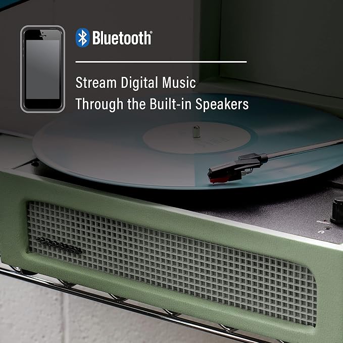 Crosley CR8017B-SA Voyager Vintage Portable Vinyl Record Player Turntable with Bluetooth in/Out and Built-in Speakers, Sage