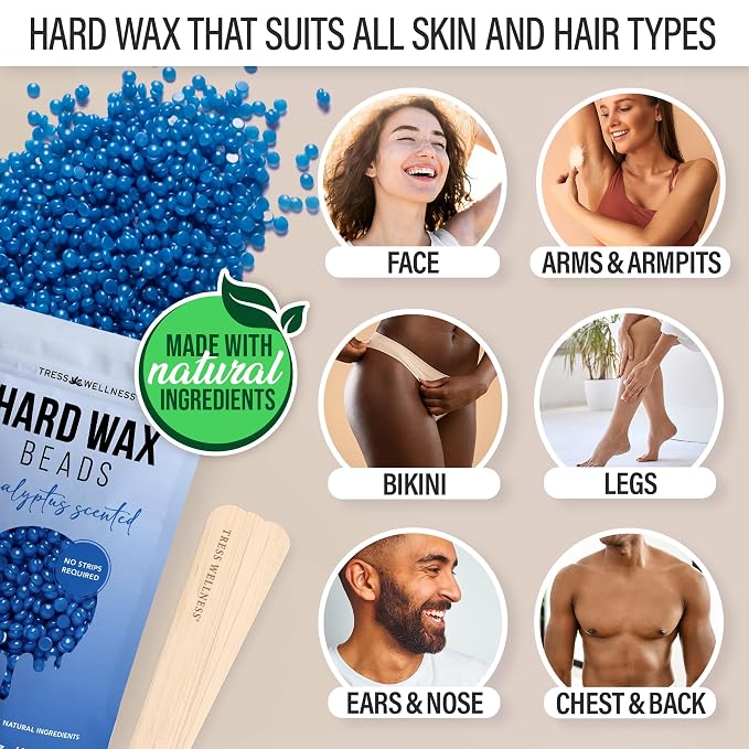 Tress Wellness Award Winning Waxing Kit for Sensitive Skin – Safe for Face & Skin, Easy to Use – At-Home Kit for Face, Bikini, Brazilian & Full Body - Digital Display, Beige
