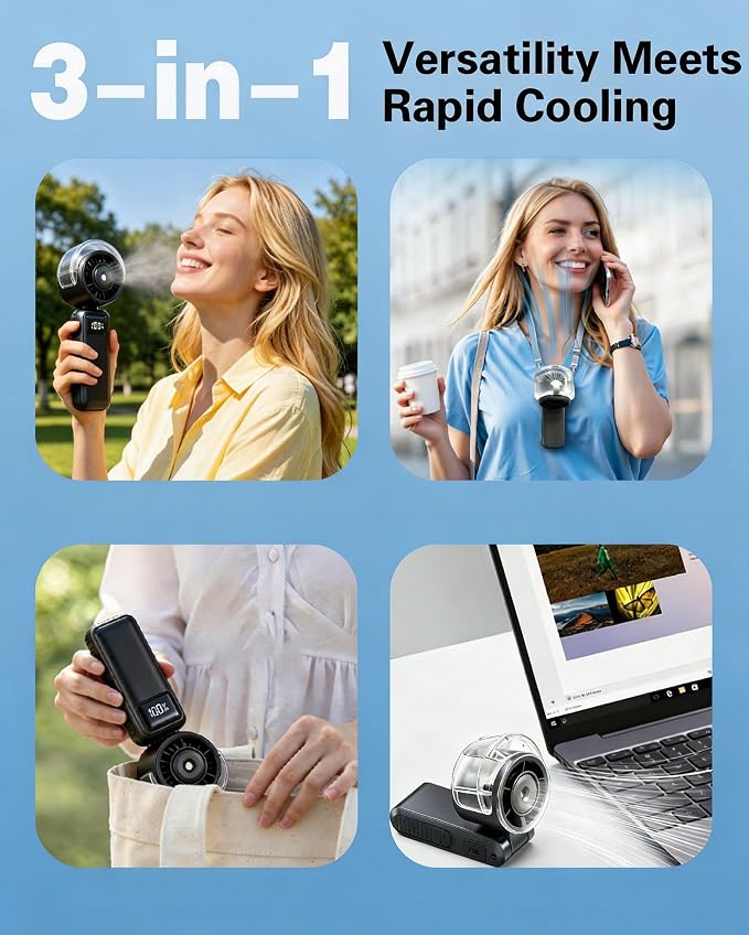 Handheld Portable Air Conditioners Fan -6000mAh Rechargeable Personal Fan Air Cooler,5 Speed Foldable Mini Water Spray Cooling,Turbo Hand Mist Fan for Outdoor,Travel,Beach,Camping,Golf,World Cup-Black
