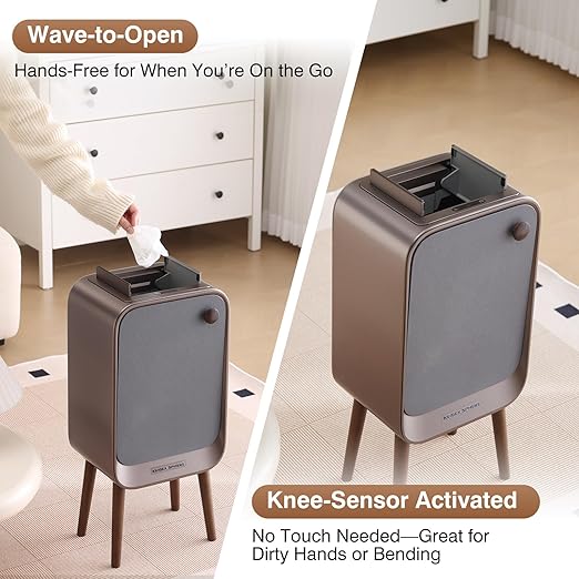 Motion Sensor Touchless Trash Can for Living Room Bedroom, 5.3 Gallon/20L Automatic Stainless Steel Slim Tall Garbage Can with Butterfly Lid&Legs, Eclipse Grey