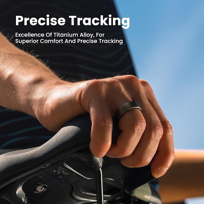 Amazfit Helio Smart Ring Health Tracker, Fitness Tracker Ring, No Subscription, Monitors Sleep, Heart Rate & Stress, Titanium Alloy, Fast 1.4-Hr Charging, Water-Resistant, Size Before You Buy (Size 8)