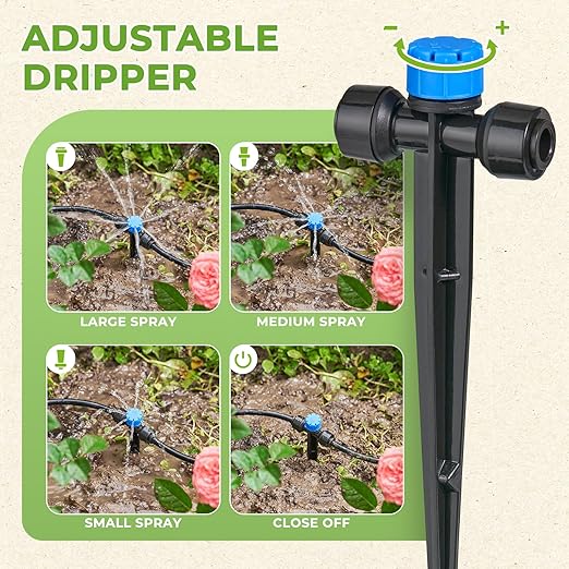 HIRALIY 82FT Drip Irrigation Kit with 2-Zone Garden Water Timer, Automatic Garden Watering System with Quick-Connect Drippers, Rechargeable Irrigation Timer Kit for Raised Beds, Patio, Greenhouse