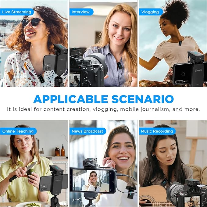 BOYA Wireless Lavalier Microphone for Cameras Phone DSLR Camcorder Clip on Lapel Mic for Video Recording Live Streaming YouTube Interview BY-XM6-K1