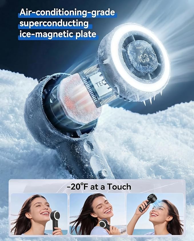 Portable Fan with Mist, Handheld Fan with 1-199 Speed, AC-Level Ice Cooling Personal Fan, 26000 RPM Powerful Turbo Fan, 40ml Water Tank & 5000mAh Battery Mini Fan for Travel, Makeup, Camping, Outdoors