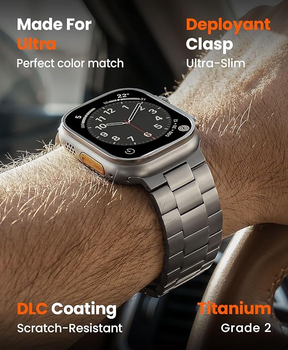Titanium Watch Band Compatible with Apple Watch Ultra 3 & Ultra 2 1 49mm - 26mm Wide-Body Metal Apple Watch Ultra Band with Scratch Resistant DLC Coating for men - CRNS01 Business Series
