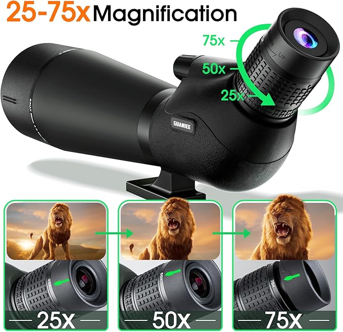 25-75x80 Spotting Scope for Target Shooting with Upgraded Tripod Carrying Bag and Phone Adapter Spotter Scope for Bird Watching, Wildlife Viewing, Blac