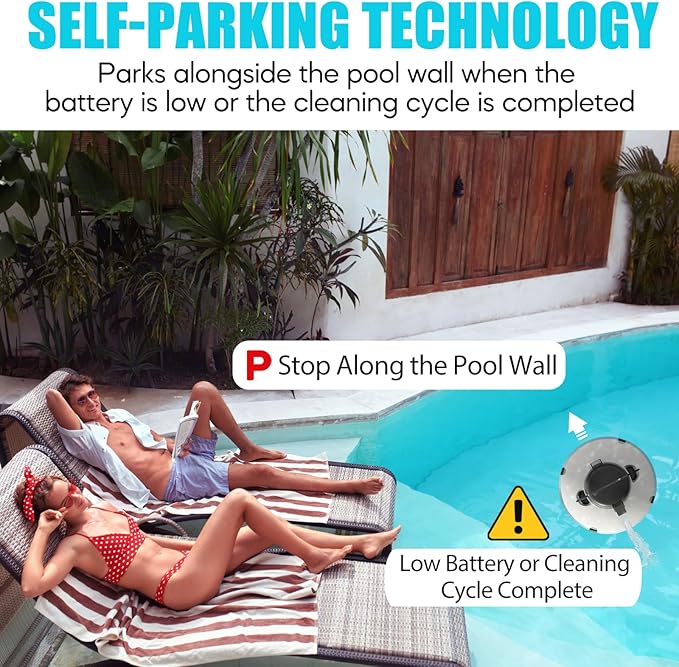 2026 Cordless Robotic Pool Cleaner - 120 Mins Automatic Pool Vacuum for Above Ground Pool & In - Ground Flat Pools up to 1000 Sq.Ft, Robot Pool Cleaner with Self - Parking Tech
