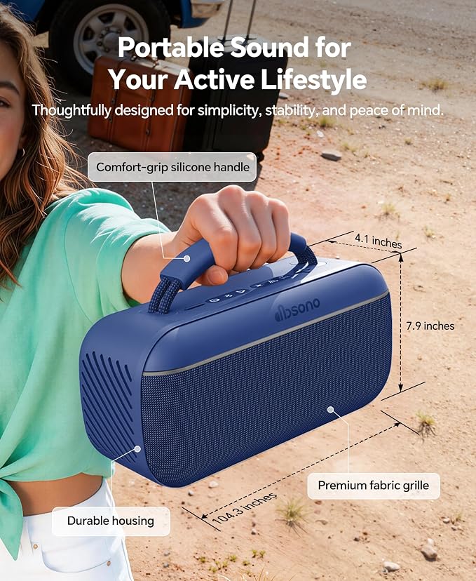 dbsono Portable Bluetooth Speaker Wireless: 100W(Peak) SoundPulse 2.0 with BassBoost, Waterproof Loud Party Speakers, Unlimited Pairing, TWS for Outdoor/Indoor, Beach Vacation Essential, Blue