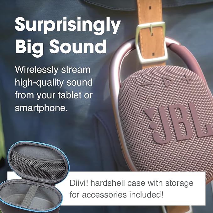 JBL Clip 4 Portable Bluetooth Speaker (White) + Bundle with divvi! Protective Hardshell Case (Black)