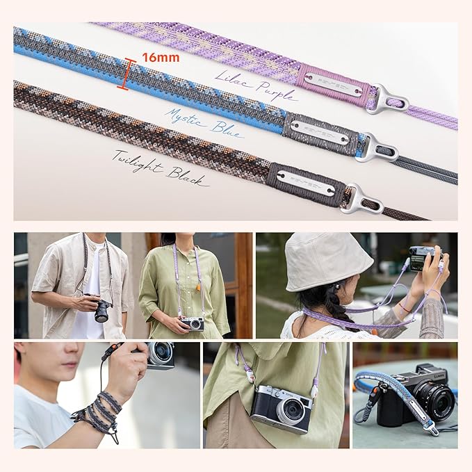PGYTECH Camera Shoulder Strap Slim Trendy Style, Quick Release Braided Rope Camera Strap Holds 66.1lb, Adjustable Neck Straps for Compact Camera/Mirrorless/Phone for Young Photographers, Mystic Blue