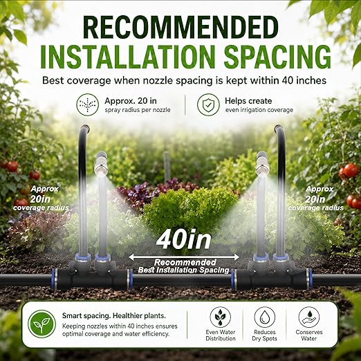 50Ft 1/2" Tubing High-Flow Drip Irrigation System, 360° Adjustable Garden Watering System with 30 Nozzles, Dual-Side Watering Kit for Raised Beds, Greenhouses & Efficient Plant Irrigation