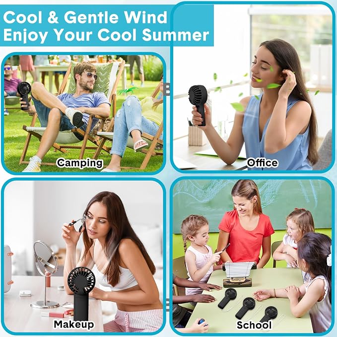 Rossesay 12 Pcs Mini Portable Fan Handheld Battery Operated Portable Small Personal Fans for Summer Beach Indoor Outdoor Travel Cooling Gift (Black)