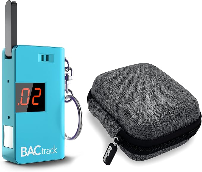BACtrack Keychain Breathalyzer (Blue) and Carrying Case Bundle