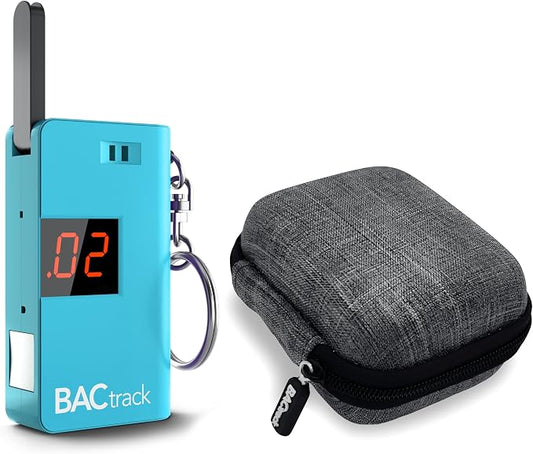 BACtrack Keychain Breathalyzer (Blue) and Carrying Case Bundle