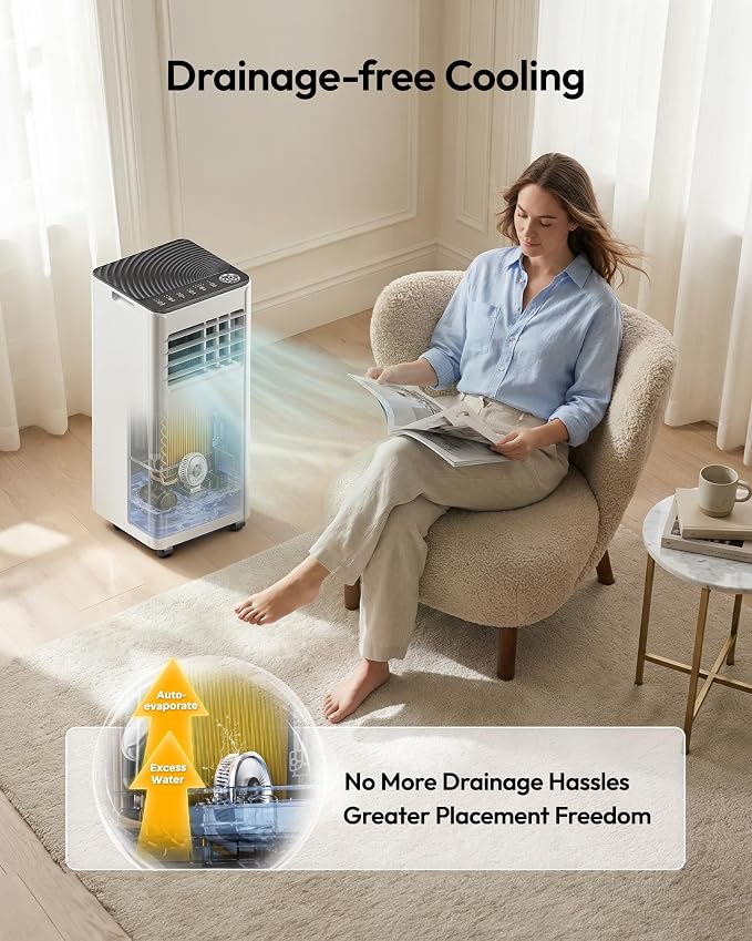 EUHOMY 8,000 BTU Portable Air Conditioner, 3-in-1 Portable AC Unit with Cools, Dehumidifier, Fan, 50 dB Sleep Mode, Cools 350 Sq.Ft. with 350 CFM Airflow, Installation Kit for Bedroom, Livingroom