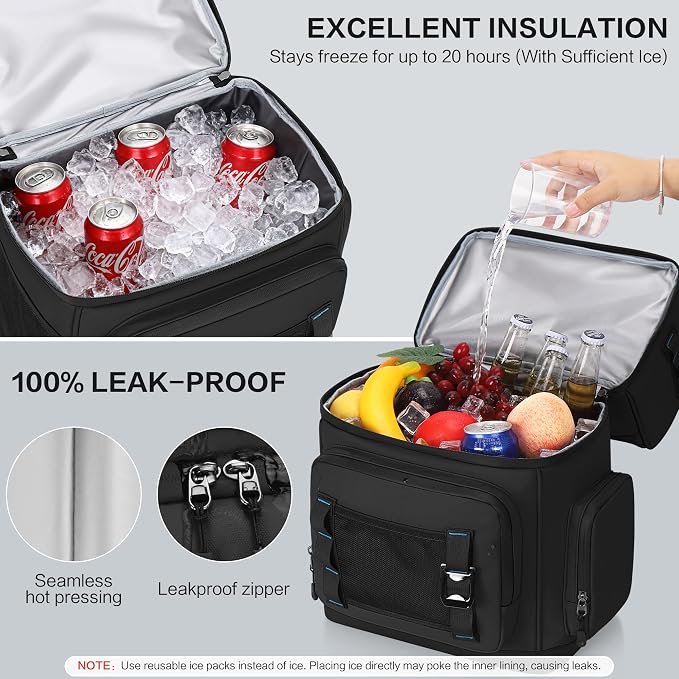 Large Waterproof Insulated Cooler Backpack for Men & Women, Double Decker Leak Proof Cooler Backpack for Beach, Camping, Picnic, Travel, 26L, 44Cans