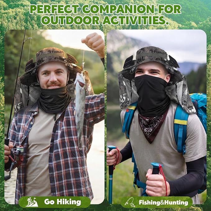 3 Pcs Solar Fan Hat with Arm Sleeves Neck Gaiter Wide Brim Sun Hat Solar Powered USB Charging for Men Women