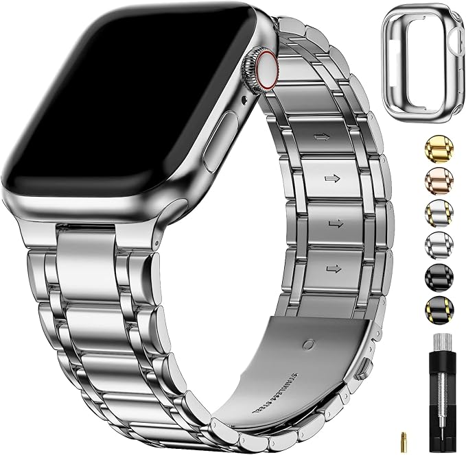 Fullmosa Bands Compatible with Apple Watch Band 41mm 40mm 38mm, Stainless Steel iWatch Band with Case for Apple Watch Series 9 8 7 6 5 4 3 2 1 SE3/2/1, Silver
