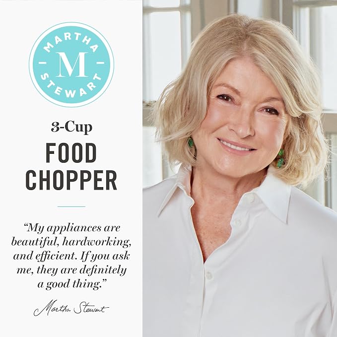 Martha Stewart 3 Cup Electric Food Chopper, Vegetable & Herb Mini Food Processor, 24oz BPA-Free Bowl, Stainless Steel Blades, Pour Spout, Dicing, Mincing, Chop & Puree, Dishwasher Safe, Honeydew