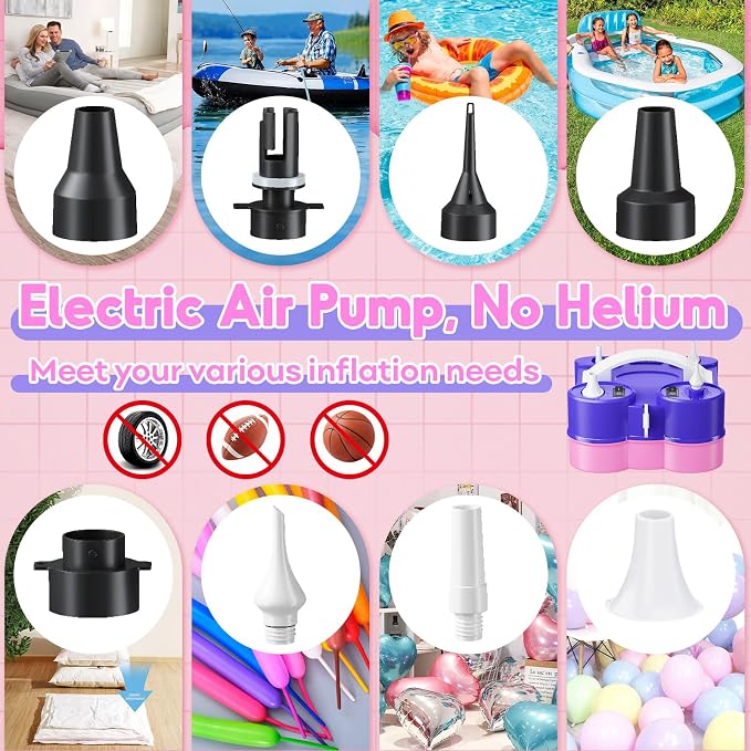 3-in-1 Electric Balloon Pump with Dusty Blue Balloon, 3-in-1 Electric Balloon Pump, Portable Electric Air Pump for All Balloons Inflatables Dual Nozzle Balloon Blower Machine