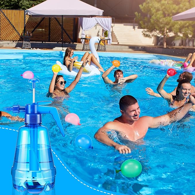 Junkin 3 Pcs Water Balloon Pump with 1000 Balloons, 3 in 1 Air and Water Balloon Inflator Portable Filling Station for Summer Themed Parties, Random Color