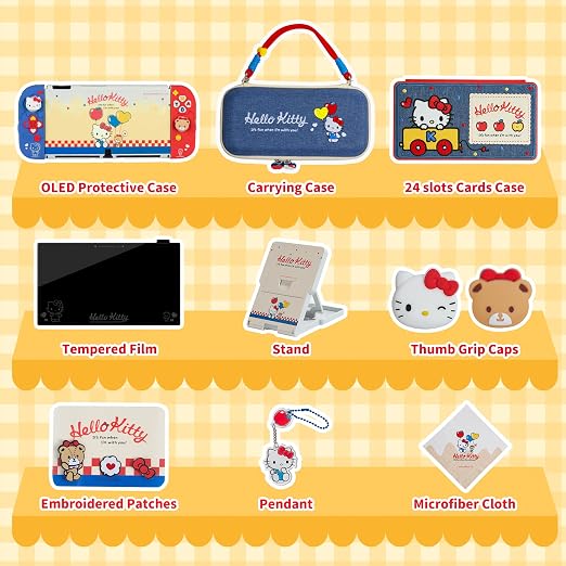 Kuitmor Switch Accessories Bundle for Switch OLED:Carrying Case,Protective Case,Game Card Case,Screen Protector,Playstand,Thumb Grip Caps and More(11 in 1)