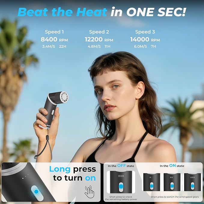 AMACOOL Portable Handheld Turbo Fan with Rotatable Head, Gifts for Mother Mom Her Father Dad Him, Metal Tube Body with 14000RPM, Mini Yet Powerful Pocket Fan for Women Men Beach Travel Essentials 2026