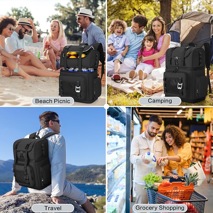 Large Waterproof Insulated Cooler Backpack for Men & Women, Double Decker Leak Proof Cooler Backpack for Beach, Camping, Picnic, Travel, 26L, 44Cans