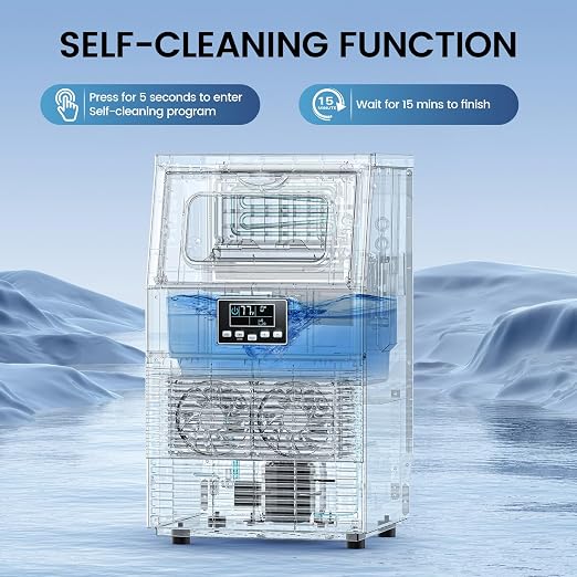 COWSAR Commercial Ice Maker Machine, 66Lbs/24H 8Lbs Storage, Stainless Steel Undercounter Cube Ice Maker, Self-Cleaning, for Compact Cafe, Bar, Home Kitchen