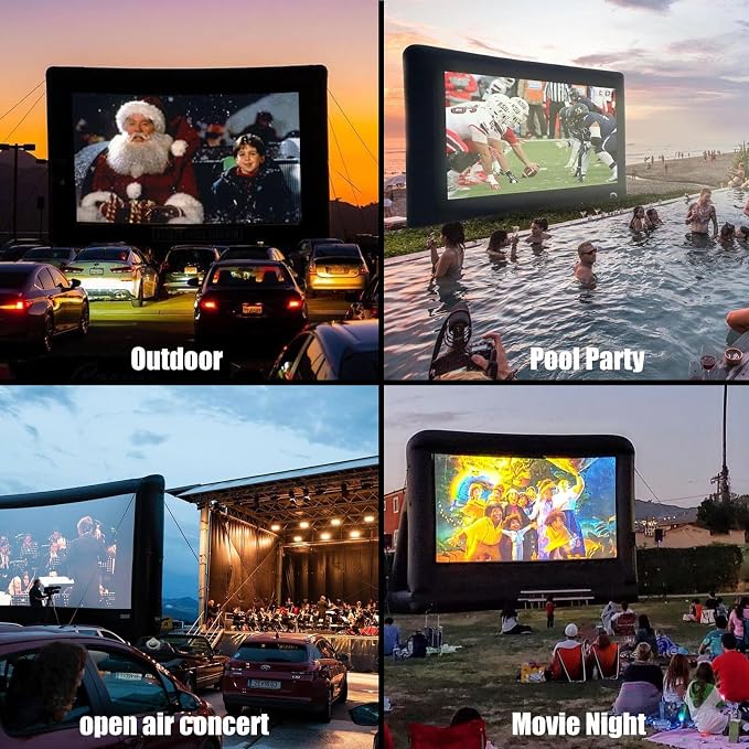 Inflatable Projector Screen - 14FT Outdoor Movie Screen Blow Up for Movie Parties Backyard Outside with Air Blower and Carry Bag, Front and Rear Projection