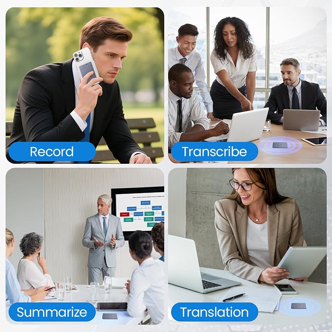 AI Voice Recorder, 64GB Audio Note Recorder with Transcribe&Summarize Free 1200 min of Transcription, App Control, Supports 112 Languages, Magnetic Case for Lectures Meetings Calls