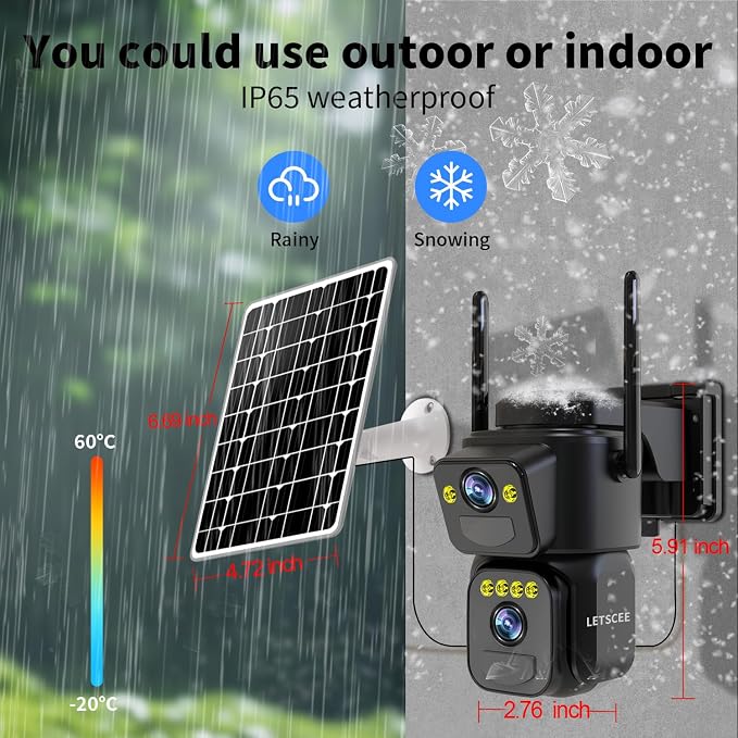 LETSCEE Security Cameras Outdoor WiFi,5G/2.4G Cameras for Home Security Solar Power with Dual Lens,Motion Detection,Night Vision,2-Way Audio,Weather Proof,No Subscription Fee