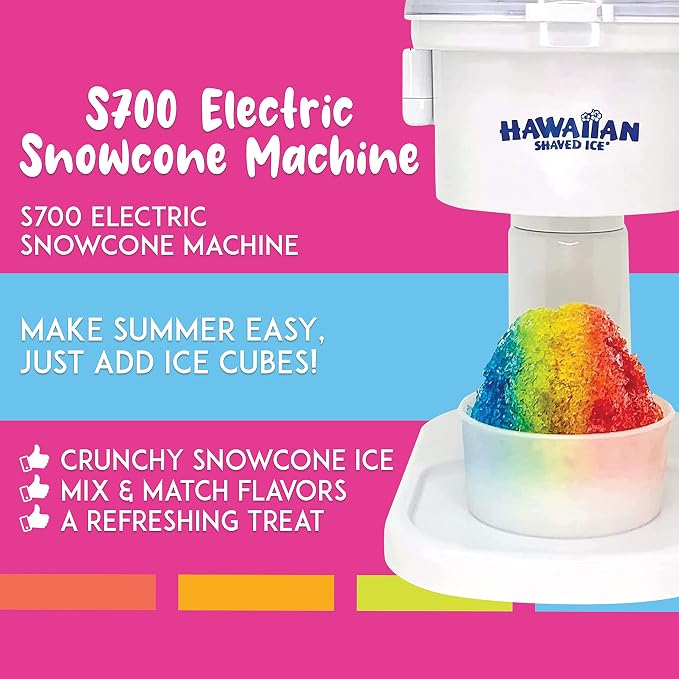 Hawaiian Shaved Ice Kid-Friendly S700 Snow Cone Machine bundled with Hawaiian Shaved Ice Mini Snow Cone Machine - Portable Countertop Ice Shaver with No Slip Base - No Electricity Needed - Ice Cup Inc
