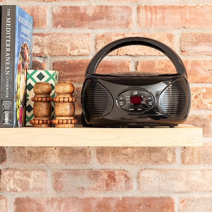 GPX Portable Bluetooth FM Radio Boombox and CD Player, Black (BCB119B)