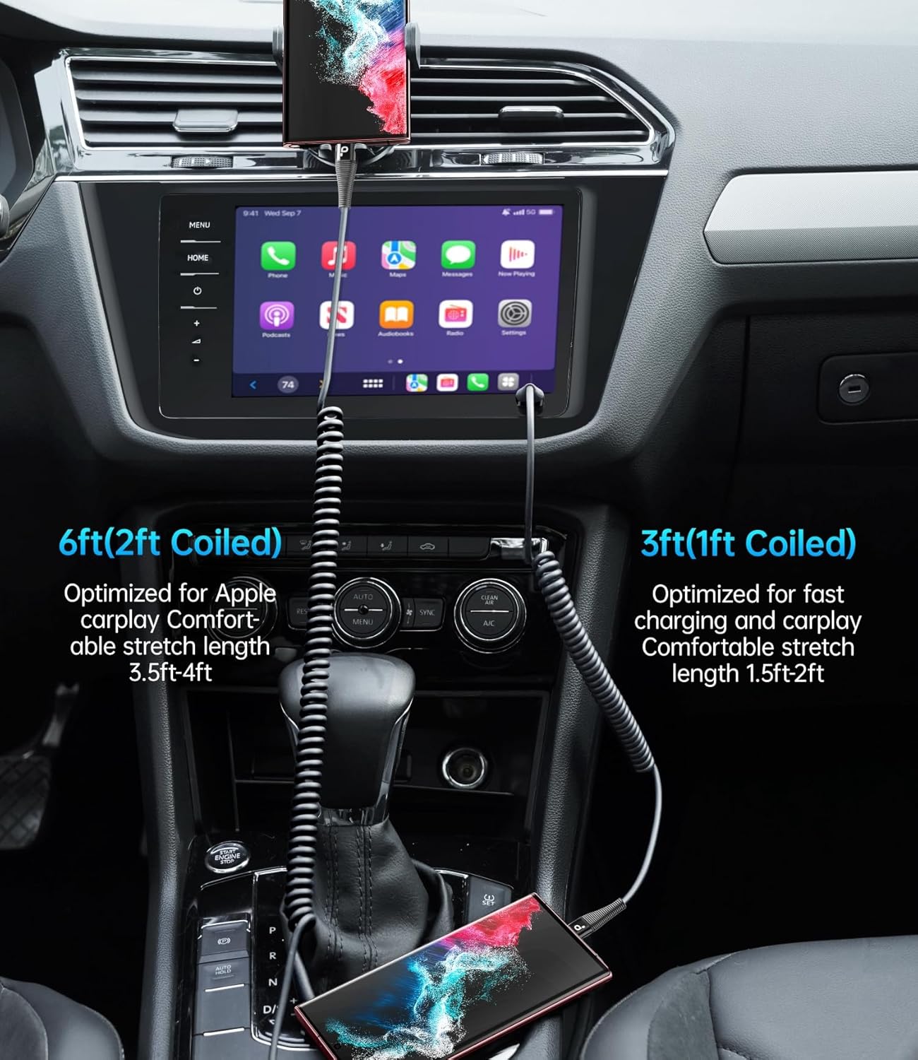 USB C Cable Fast Charging, 2Pack 3ft Coiled USB A to USB C Charge Cable for Car, USB-C Charging Cord Compatible with iPhone 16/15/Pro Max/Plus/Samsung Galaxy S20 S10 and More Type C Devices-Black