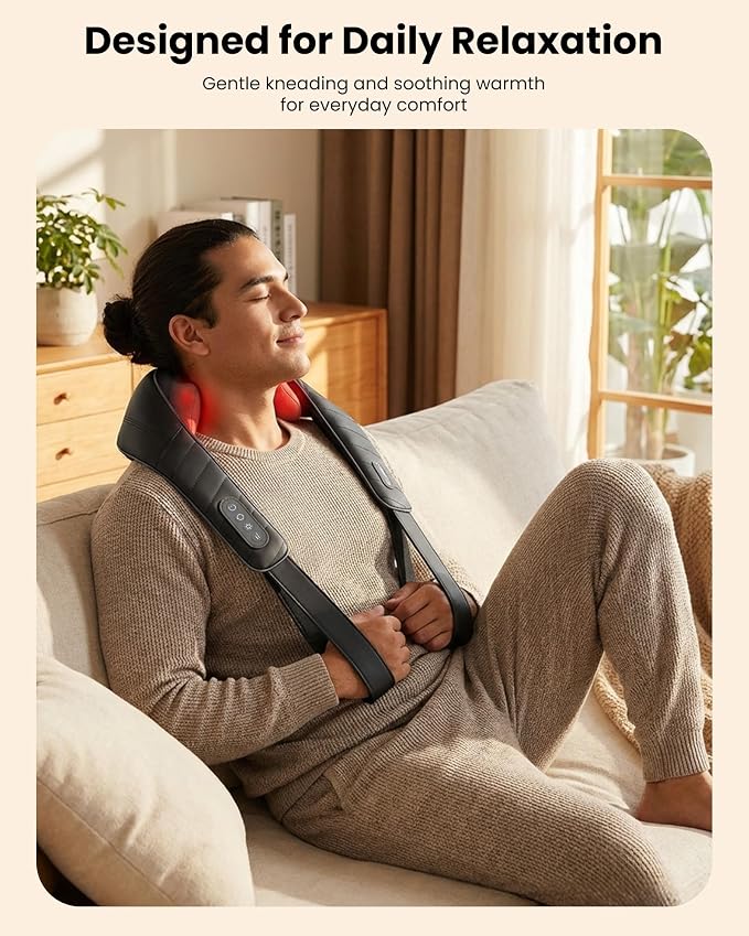 COMFIER Cordless Neck Massager with Heat, 4D Kneading Shiatsu Neck and Shoulder Massager Deep Tissue, Hands-Free Straps, FSA Eligible HSA, Father Day Gift for Dad