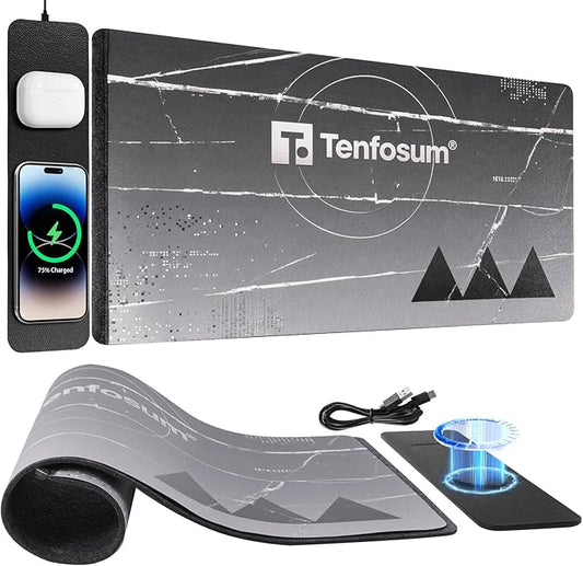 15W Wireless Charging Mousepad, Waterproof Non-Slip Large Mouse Pad(68x37cm) for Office/Home/Gaming,Compatible with iPhone/Android/Headphones, Easy to Clean Desk Mat