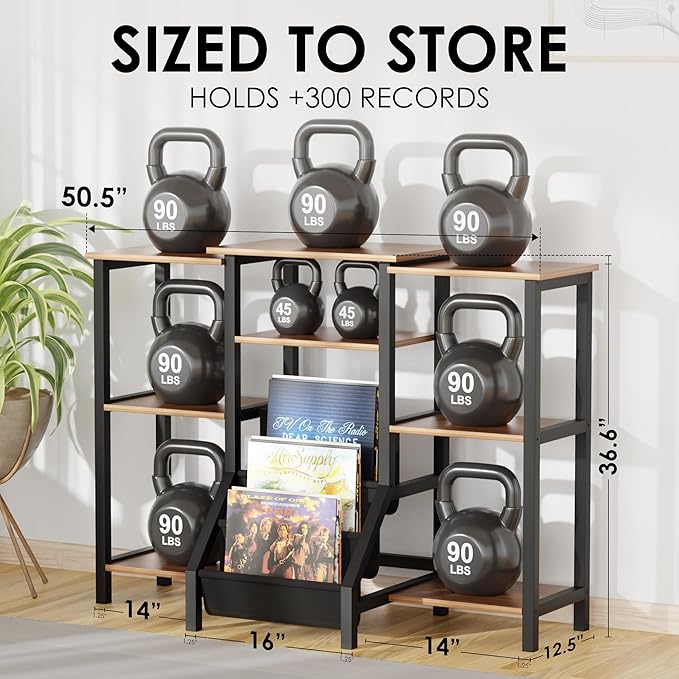 Record Player Stand With Vinyl Storage - Tall 36" Turntable Cabinet With Storage - Mid Century Modern Record Player Table - Vinyl Record Storage Shelf For 300+ Albums