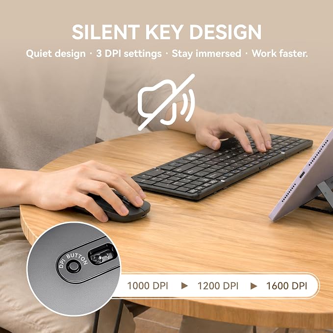 Gurjot Foldable Keyboard and Mouse, Folding Bluetooth Keyboard Combo, 2.4G + BT5.1, Full-Sized Portable Rechargeable Keyboard & Wireless Keyboard Mouse Set for Windows Android Mac iOS Business Travel