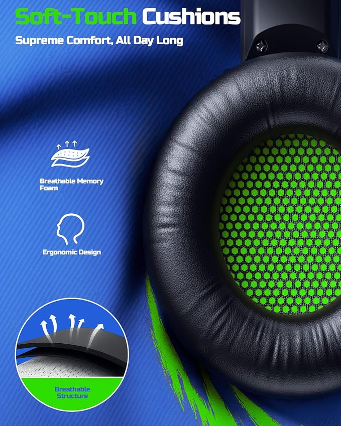 BINNUNE Wireless Gaming Headset for Xbox Series X|S & Xbox One, Low Latency Wireless + Bluetooth, Flip-to-Mute Noise Cancelling Mic, 50mm Drivers, 40H Battery, Over-Ear Headphones